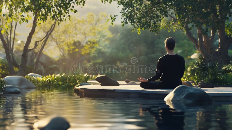 A person sitting in a serene natural setting practicing meditation for mindfulness